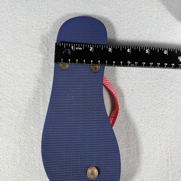 Vera Bradley Flip Flops Size 8/M Stamp Print‎ Red Stripe Straps Beach Sandals - Picture 6 of 17